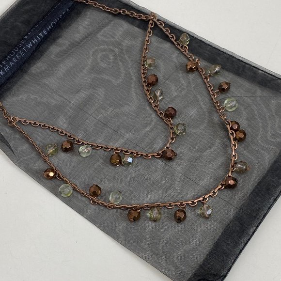 NWT Women's Two Strand Necklace with Bronze and Clear Beads - Picture 2 of 14